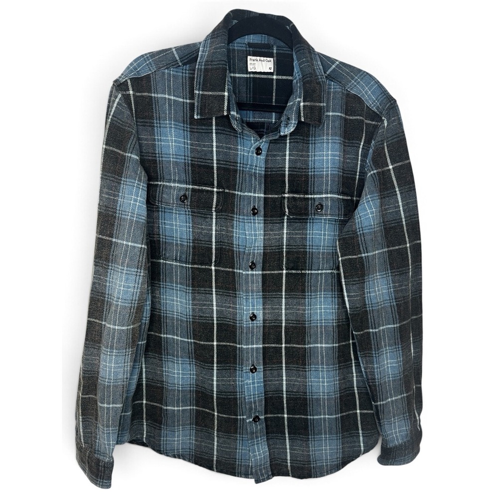 Frank And Oak Shirt Men L/G Blue Black Plaid Flannel Button Up Canada made